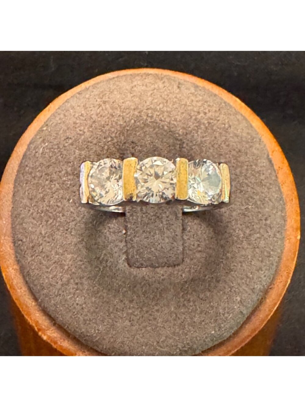 VTG Two Tone Sterling Silver 925 Cubic Zirconia Three Stone Ring Size 6